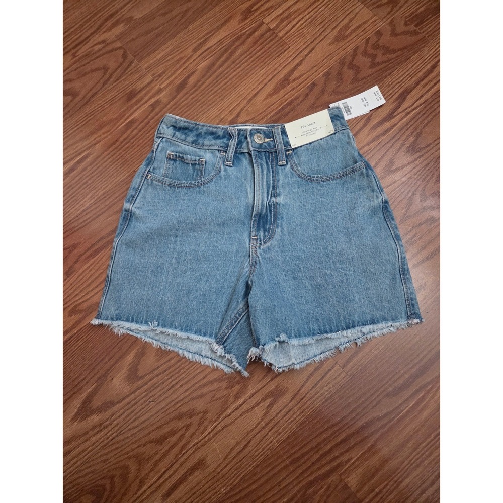 Hollister 90s Short Womens 000 W23 Ultra High Rise Denim Cut Off Blue 5 Inseam